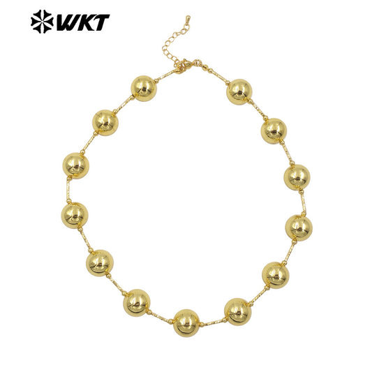 WT-JFN08 New Punk Style Women Hand Strand Big Brass Beads 18K Gold Plated With Pipe Connector Metal Necklace