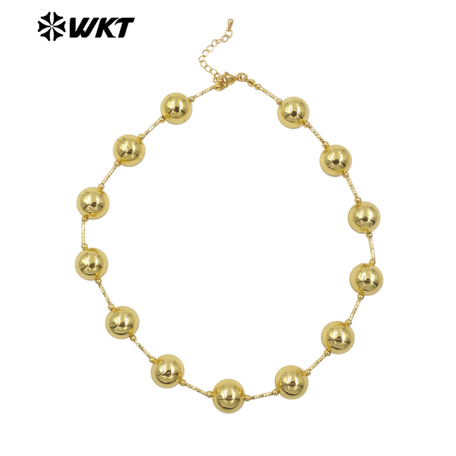 WT-JFN08 New Punk Style Women Hand Strand Big Brass Beads 18K Gold Plated With Pipe Connector Metal Necklace