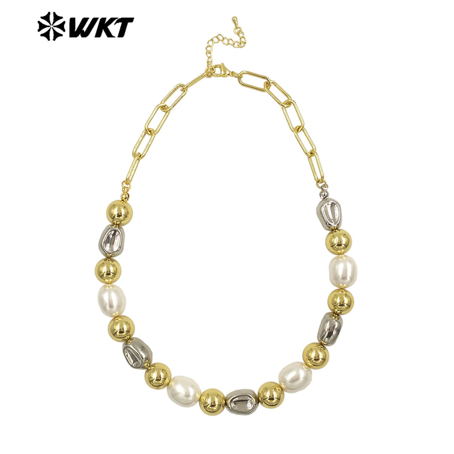 WT-JN305 the New Simple Natural Brass 18K Gold Plated Silver Round Flat Bead Shell Chain Necklace for Women As Special Gift