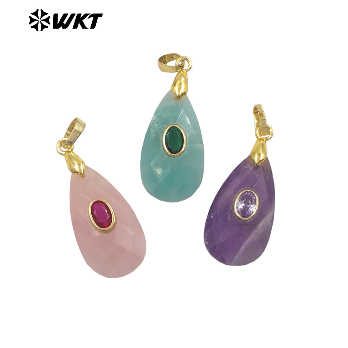 WT-P2044 New Arrival Natural Stone And Zircon Waterdrop Shape Lovely Charms Pendant As Women Elegant Earrings DIY Accessory