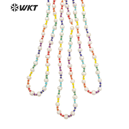 WT-JN204 Wholesale Hand Made Colorful Ceramic Pearl Beads Necklace 16 Inch Long Friend Birthday Gift Necklace