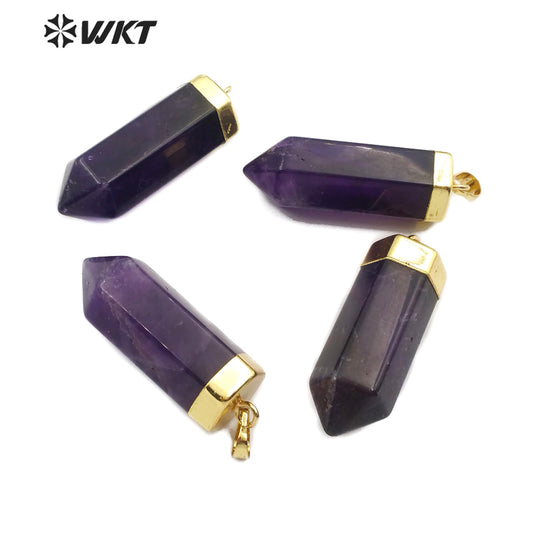 WT-P1466 Natural Amethyst Quartz Point Stone Pendant Natural Stone Goldentop Pendant Hot-selling Fashionable Jewelry