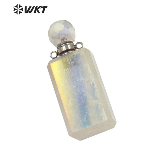 WT-P1651 Long Square Aura Crystal Quartz Stone Perfume Bottle Pendant for Necklace Design Women Wedding Anniversary Gift Pendant