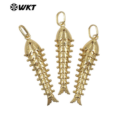 WT-P2076 Delicate Fashion 18K Gold Plated On Brass Metal Fish Shape Little Pendant As Lady Cute Necklace Making Findings