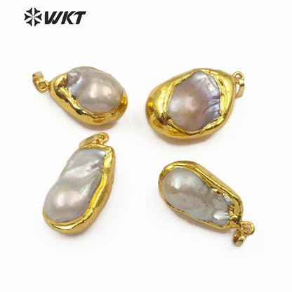 WT-JP103 Wholesale Jewelry Natural Pearl Shape Specific Each Different Half of the 18K Gold-plated Wrapped Pearl Pendant）