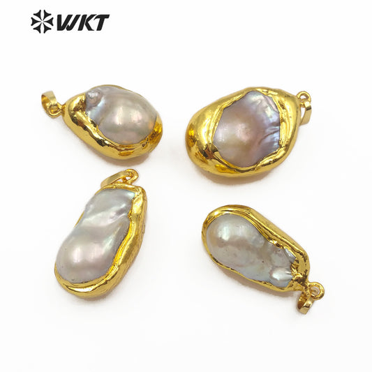 WT-JP103 Wholesale Jewelry Natural Pearl Shape Specific Each Different Half of the 18K Gold-plated Wrapped Pearl Pendant）