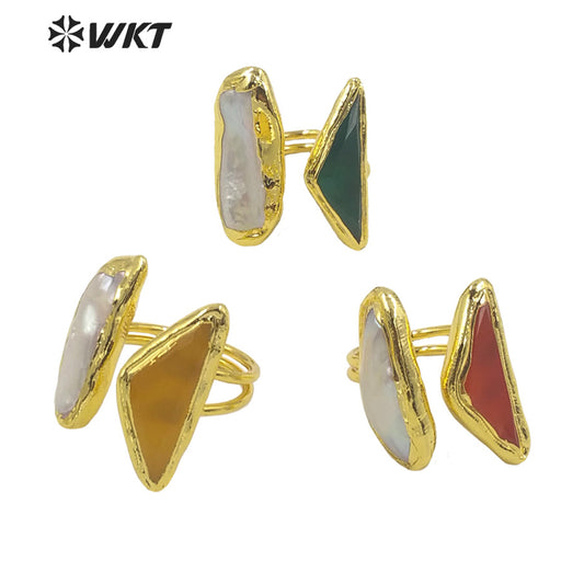 WT-MPR035 French Vintage Pearl Cat Eye Stone Rings Adjustable Size Women's Jewelry 18k Gold Plated Rings Natural Pearl Rings