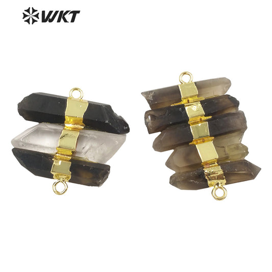 WT-P1690 Amazing Natural Raw Stone Smoky Quartz Connectors for Jewelry Necklace Bracelet Design Women Double Loops Stone Pendant