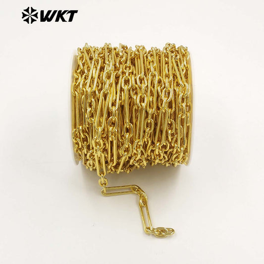 WT-BC270 Factory Wholesale 18K Gold Electroplated Yellow Brass Rectangle Long Metal Chain As Handmade Bracelets Findings