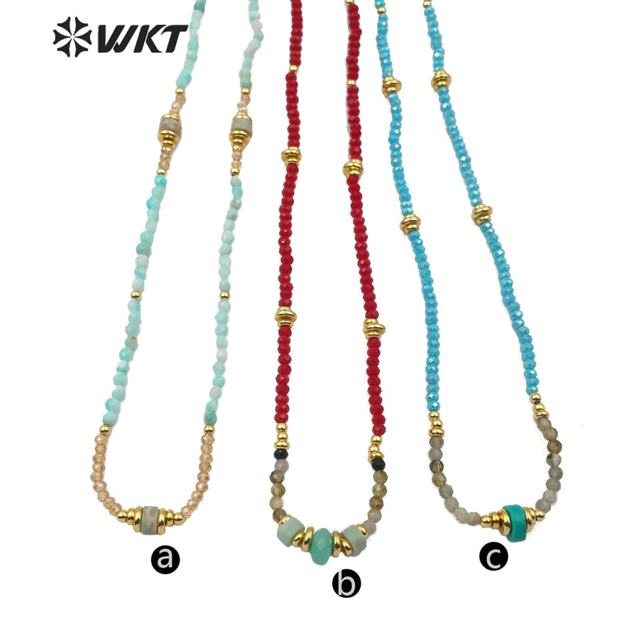 WT-N1199 Wholesale Handmade 3mm Faceted Beads Necklace Natural Amazonite Necklace Women Fashion Charm Crystal Necklace