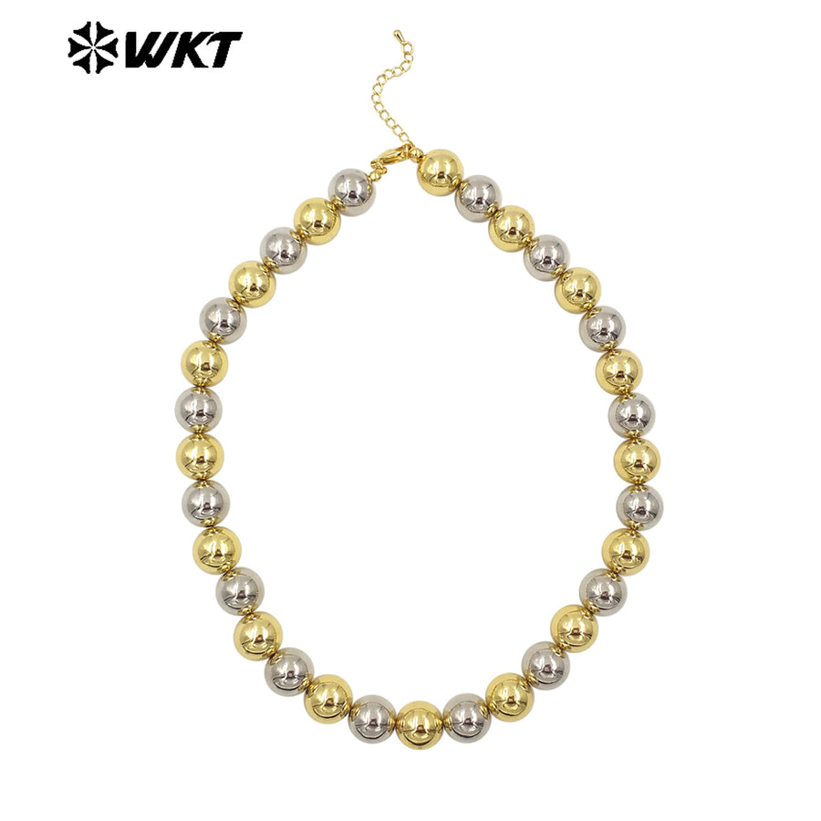 WT-JFN11 Wholesale New Popular Design Double Color Mixsure Unique Women Big Metal Ball Beads Hand Strand Necklace With Extend