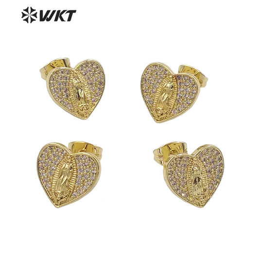 WT-ME100 Wholesale Newest Vintage Style Cubic Zircon Heart Shaped Fashion Light Luxury With Enamel Micro Paved Earrings Studs