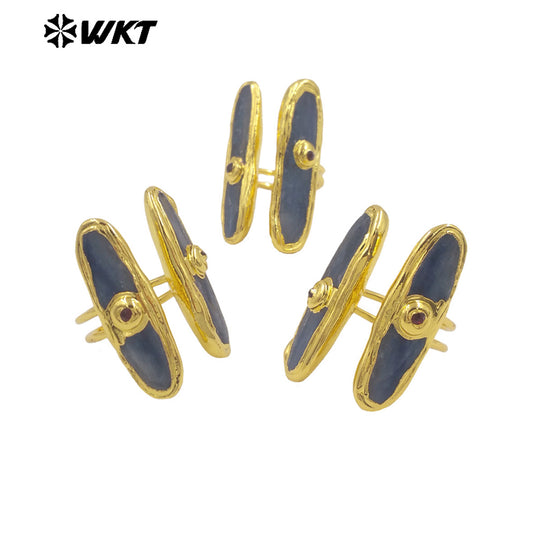 WT-R555 New in 2024 Unique High Quality 18K Gold Plated Blue Kyanite Adjustable Long Ring Jewelry for Women As Daily Accessory