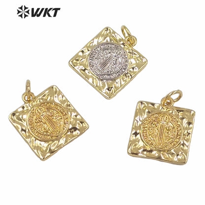WT-MP193 Wholesale Populared Gold Electroplated square Shape Medals for Jewelry Making Jesus's Father Image Pendant
