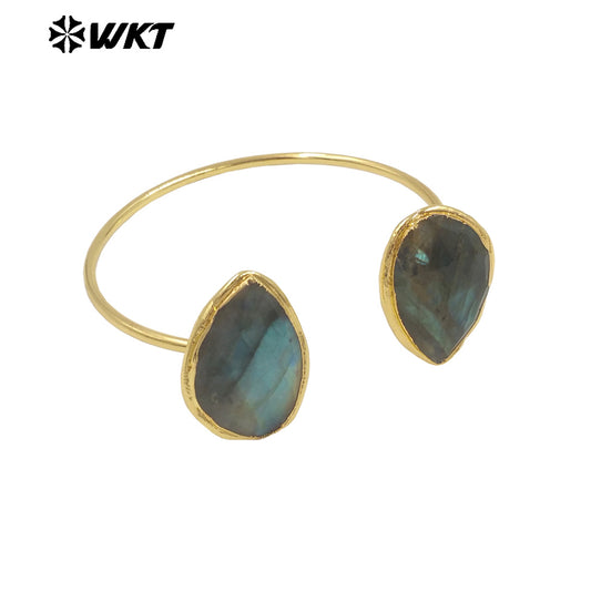 WT-B682 New Product Explosion Attractive 18K Gold Plated Water Drop Shaped Natural Labradorite Bracelet for Girl As Special Gift