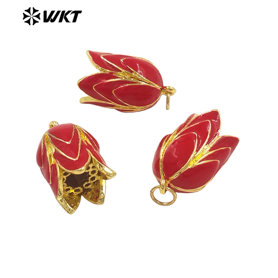 JFE150 Popular Sales Yellow Brass With Drop Oil Lovely Flower Shape Pendant For Jewelry Making Tiny Accessories Gold Plated