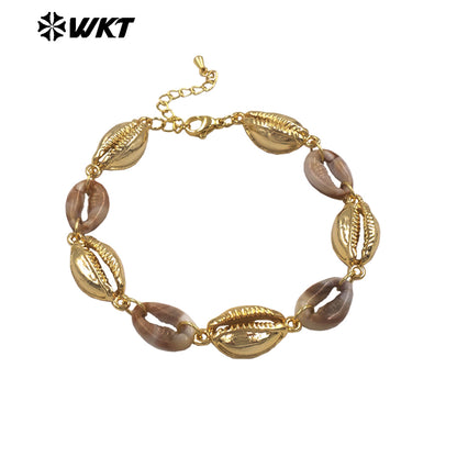 MPB135 Top Fashion Bohemia Style Gold Electroplated Metal And Resin Shell Charms Bracelets For Women Beach Party Matching