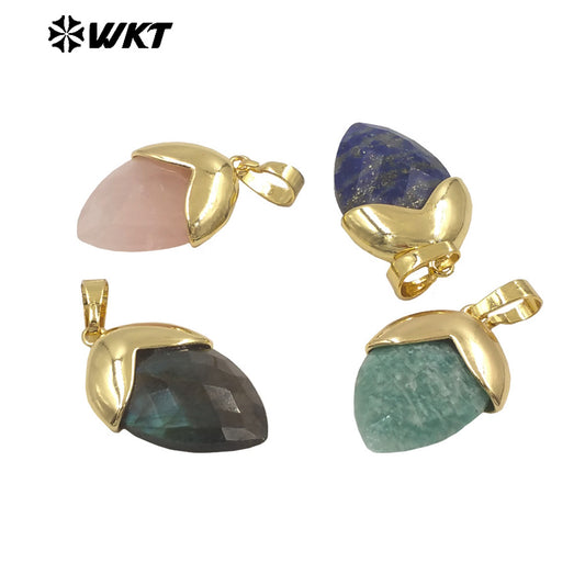 WT-P2016 High Quality Gold Plated Multi Color Natural Gemstones Labradorite Tiger Eye Stone Pendants For Jewelry DIY Accessories