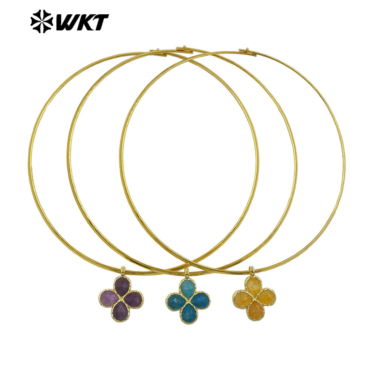 WT-N1527 Exquisite Lovely Gold Plated Vicious Natural Gemstones Little Flower Shape Necklace Choker For Lady Party Wearing
