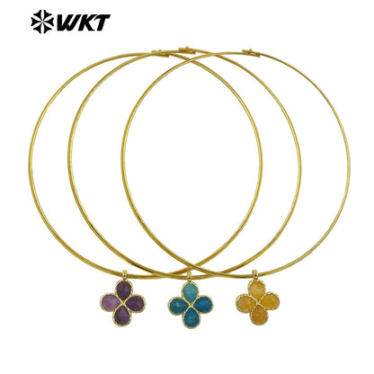 WT-N1527 Exquisite Lovely Gold Plated Vicious Natural Gemstones Little Flower Shape Necklace Choker For Lady Party Wearing