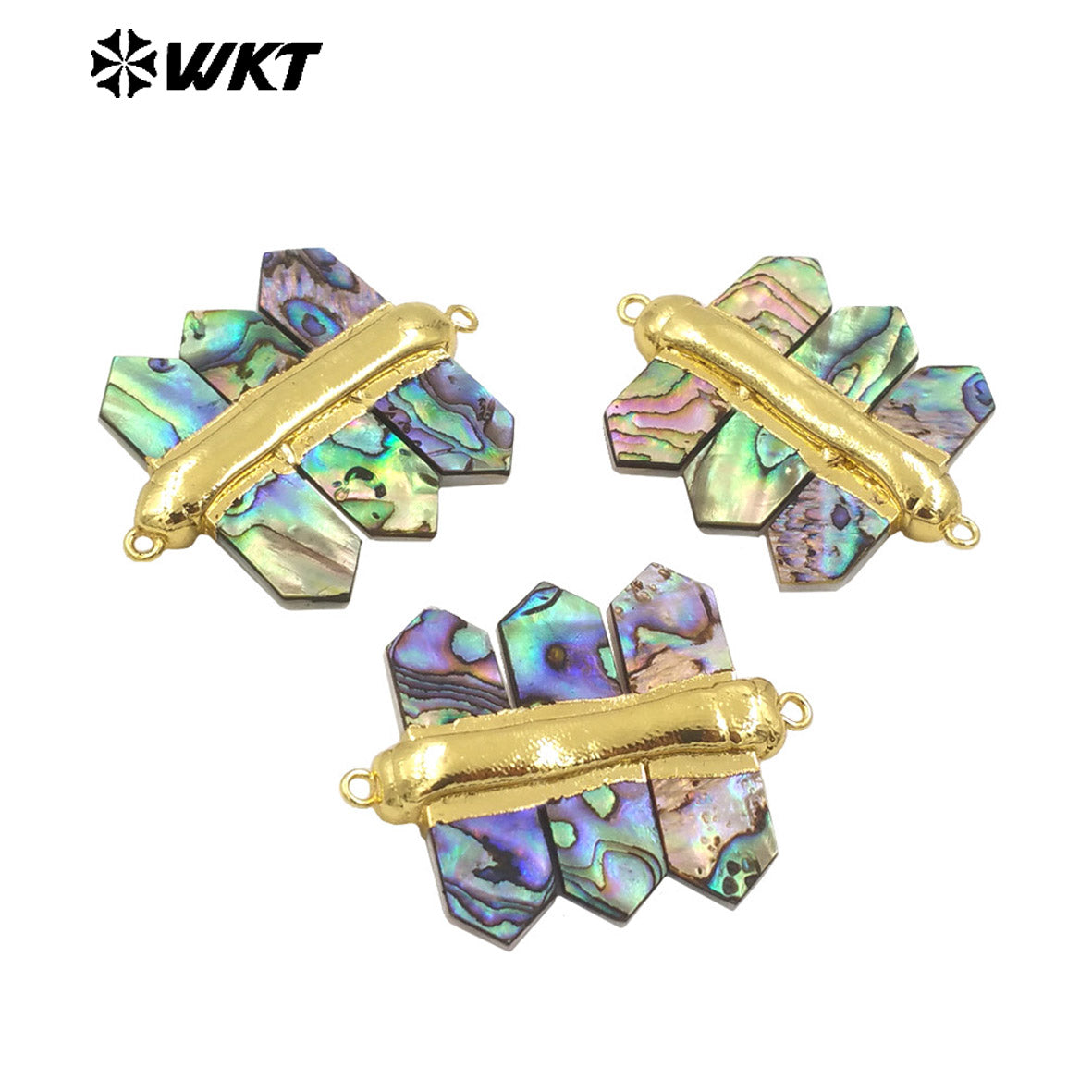 WT-PC010 Wholesale Double Point Natural Abalone Shell Jewelry Finding Connectors for Necklace Charms