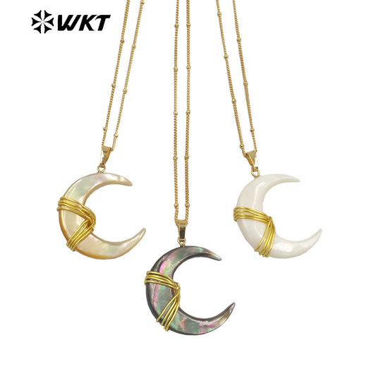 WT-JN238 Wholesale Newest MOON Shaped Shell Design 18k Chain Gold Plated Exquisite High Quality Scallop Necklace