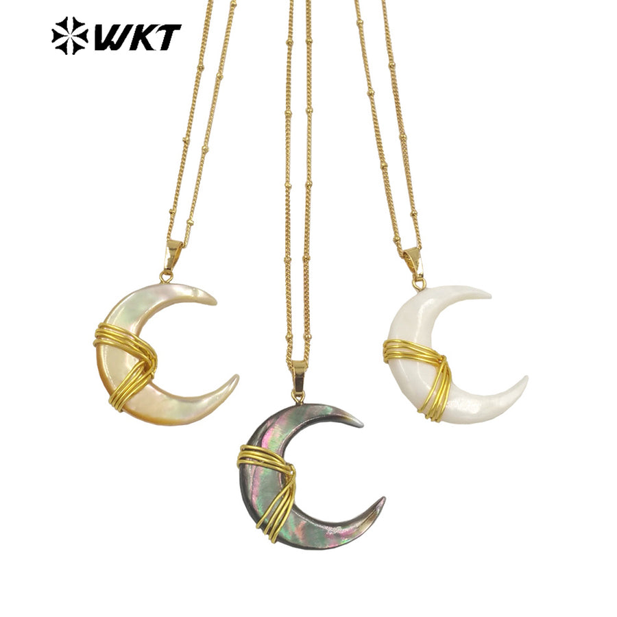 WT-JN238 Wholesale Newest MOON Shaped Shell Design 18k Chain Gold Plated Exquisite High Quality Scallop Necklace