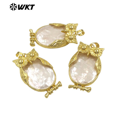 WT-JP439 Newest Lovely Gold Electroplated Natural Shell Owl Shape Boutique Pendant For Unique Jewelry DIY Accessories