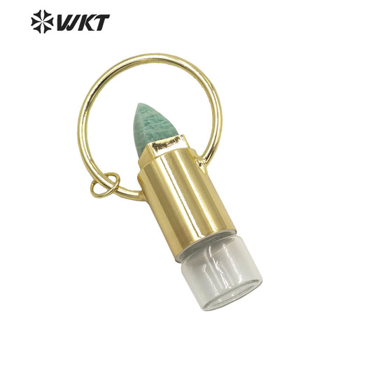WT-P1664 Wholesale Gorgeous WKT Gold Fashion Natural Stone Lips Shape Roll Perfume Bottle Pendant for Women Gift