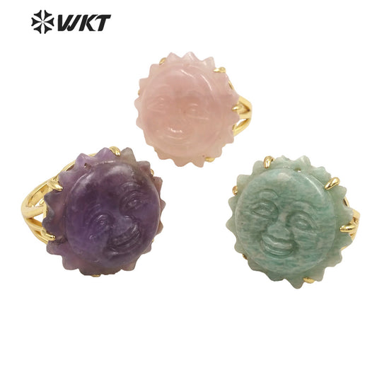 WT-R489 WKT Fashion Design Trendy Gift for Women Sun Design Colorful High Quality Gorgeous Natural Gemstone Stone Ring
