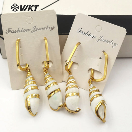 WT-E566 New Fashion Jewelry Long Earring Trumpet Shell Earring Spiral Gold Plated Earrings Elegant Lady Jewelry