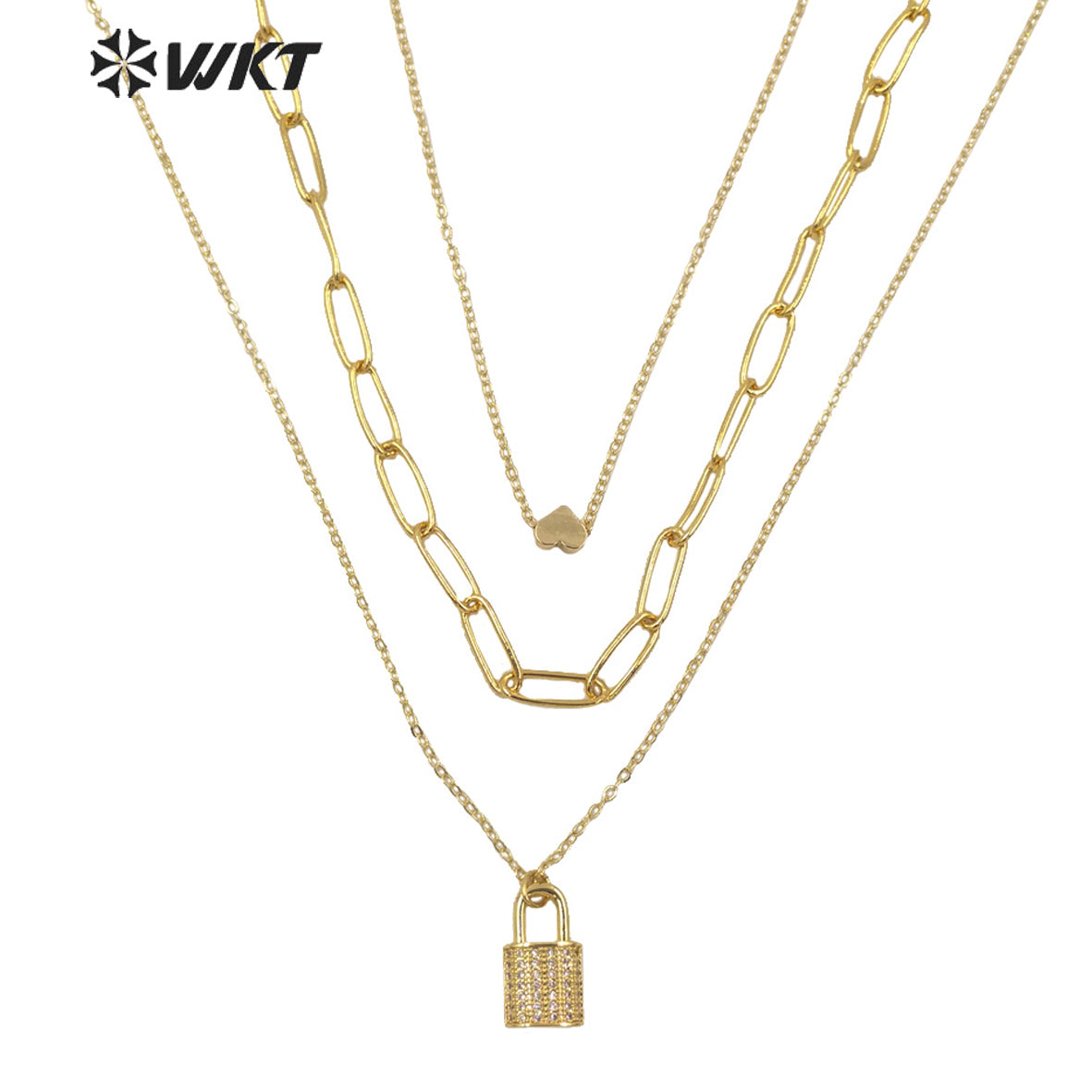WT-N1304 New Bohemian 18k Real Gold Plated Resist Tarnish Triple Layer Chain Necklace Elegant Trend Gold Metal Choker Necklace