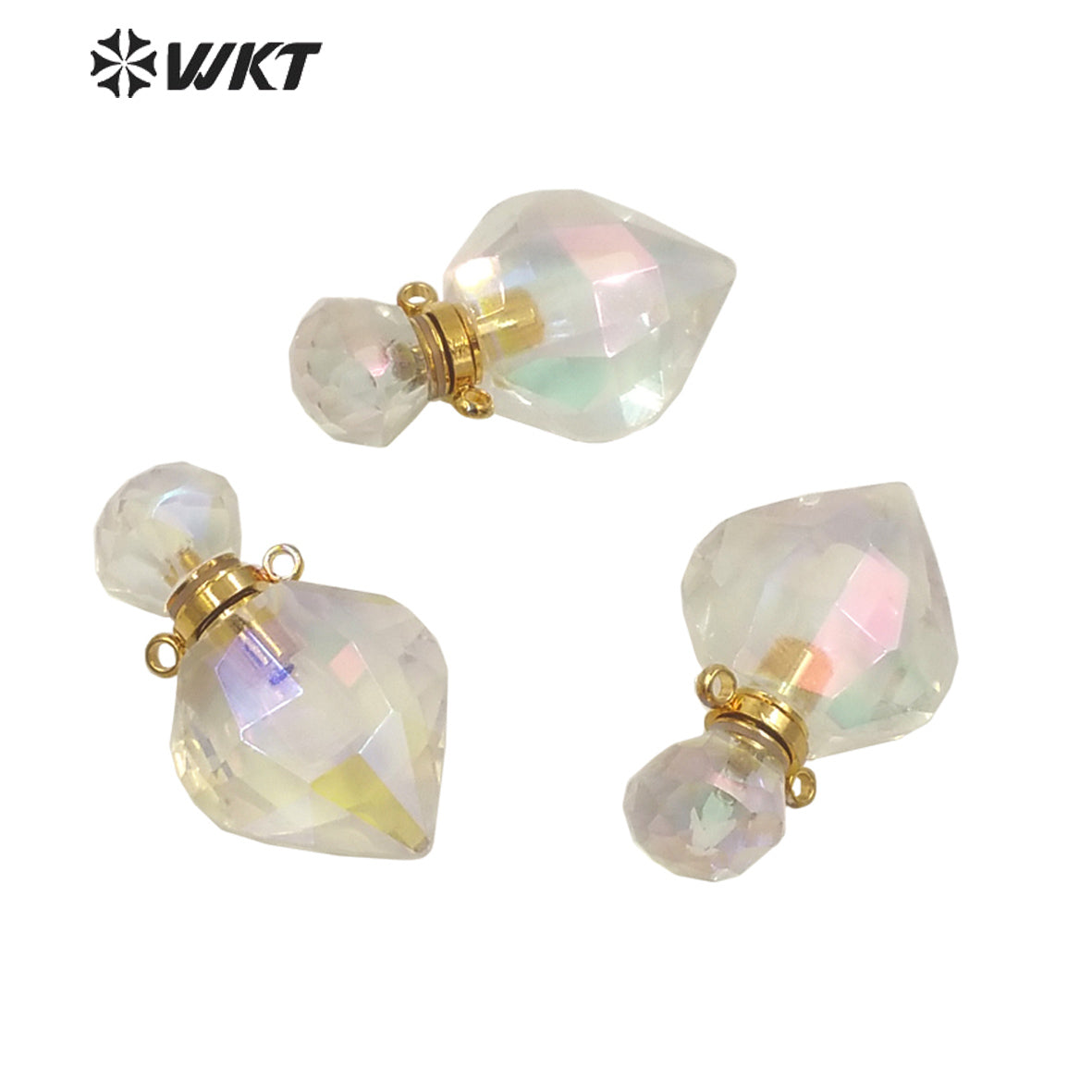 WT-P1711 WKT New Fashion Gold Exclusive Aura Angel Crystal Quartz Perfume Bottle Pendant Lady Elegant Small Aura Stone Bottle