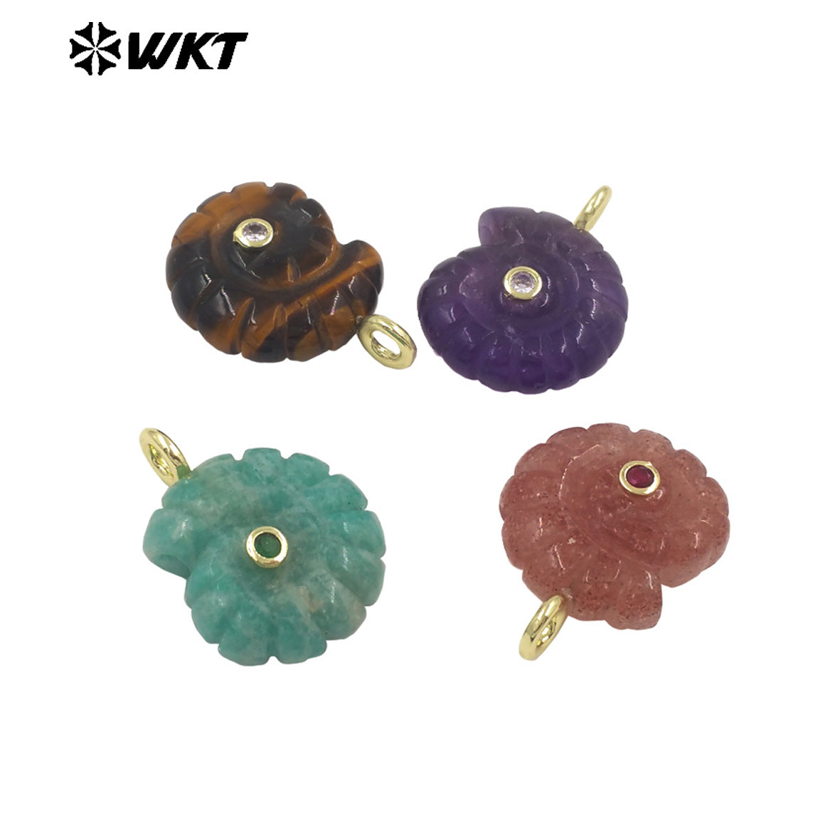 WT-P2051 Good Quality Cute Design Zircon Gold Plated Natural Gemstones Carved Trumpet Pendants As Friend Gift DIY Jewelry