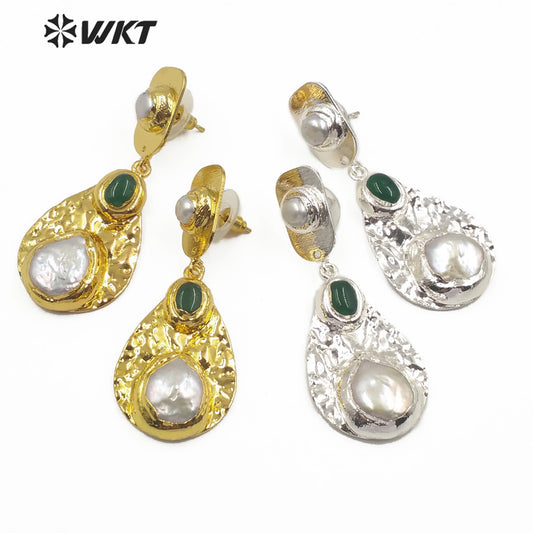WT-MPE014 New Arrival Fashion Charm Jewelry Natural Freshwater Pearl Earring Two Color Select Pearl Dangle Earring