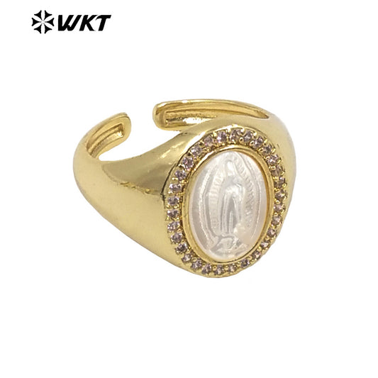 WT-MR020 Round Mother of Pearl Simple and Elegant Open Size Christian Virgin Mary Ring