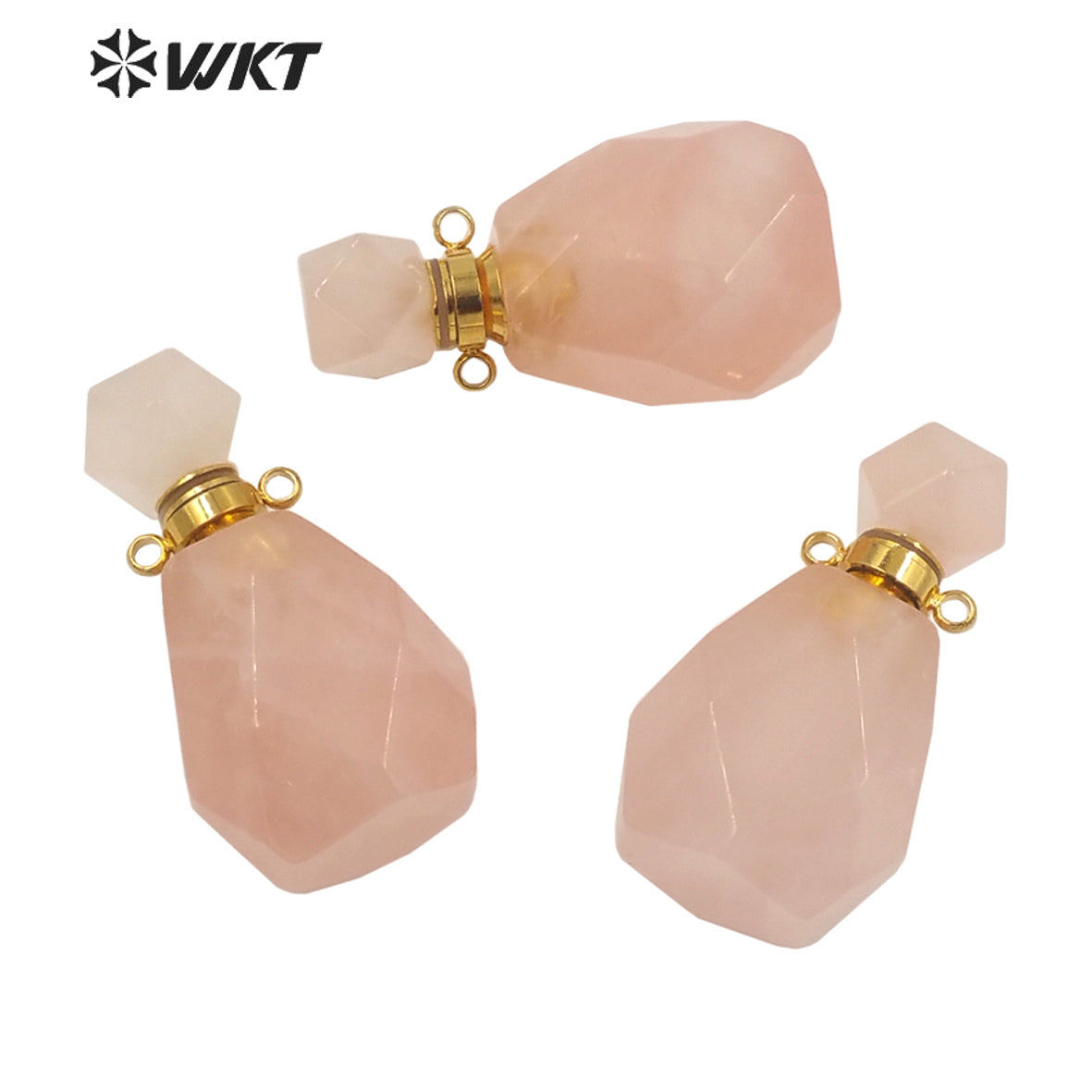 WT-P1628 New Populared Color Natural Rose Quartz Stone Perfume Bottle with Steel Jewelry Parts Women Hot Chic Faceted Bottle