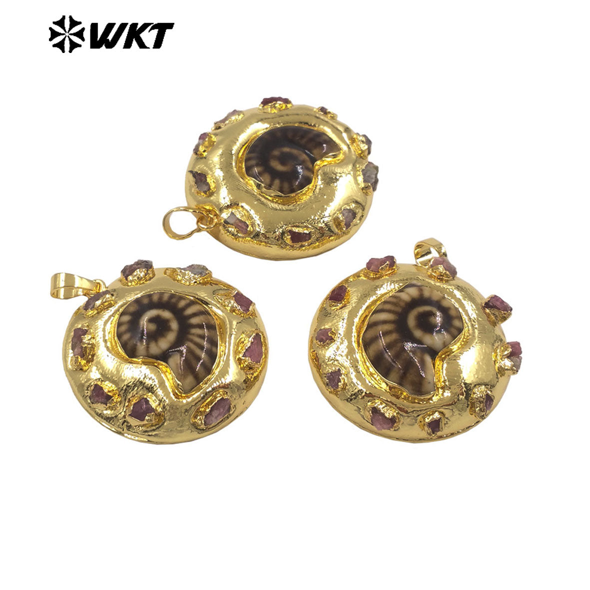 WT-JP470 New Arrival Chic Gold Electroplated Little Tourmaline Stone And Ceramic Conch Shape Pendant As Friends Present