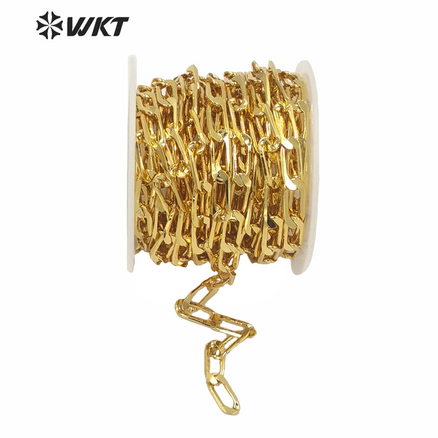 WT-BC153 Newest Hot 18k Real Gold Plated Brass Jewelry Findings Chain for Necklace Making High Polish Faceted Brass Chain