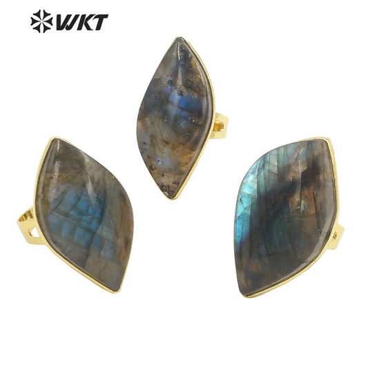 WT-R389 WKT 2022 New Fashion Adjustable RingFor Gift Jewelry Labradorite Stone for Women Girls Wedding Engagement Stone Rings
