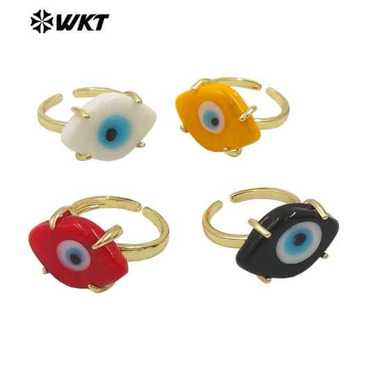 WT-MPR088 Wholesale Fashion Gold Claw Setting Resin Horse Eye Ring for Girl Healing Attractive Drop Oil Making