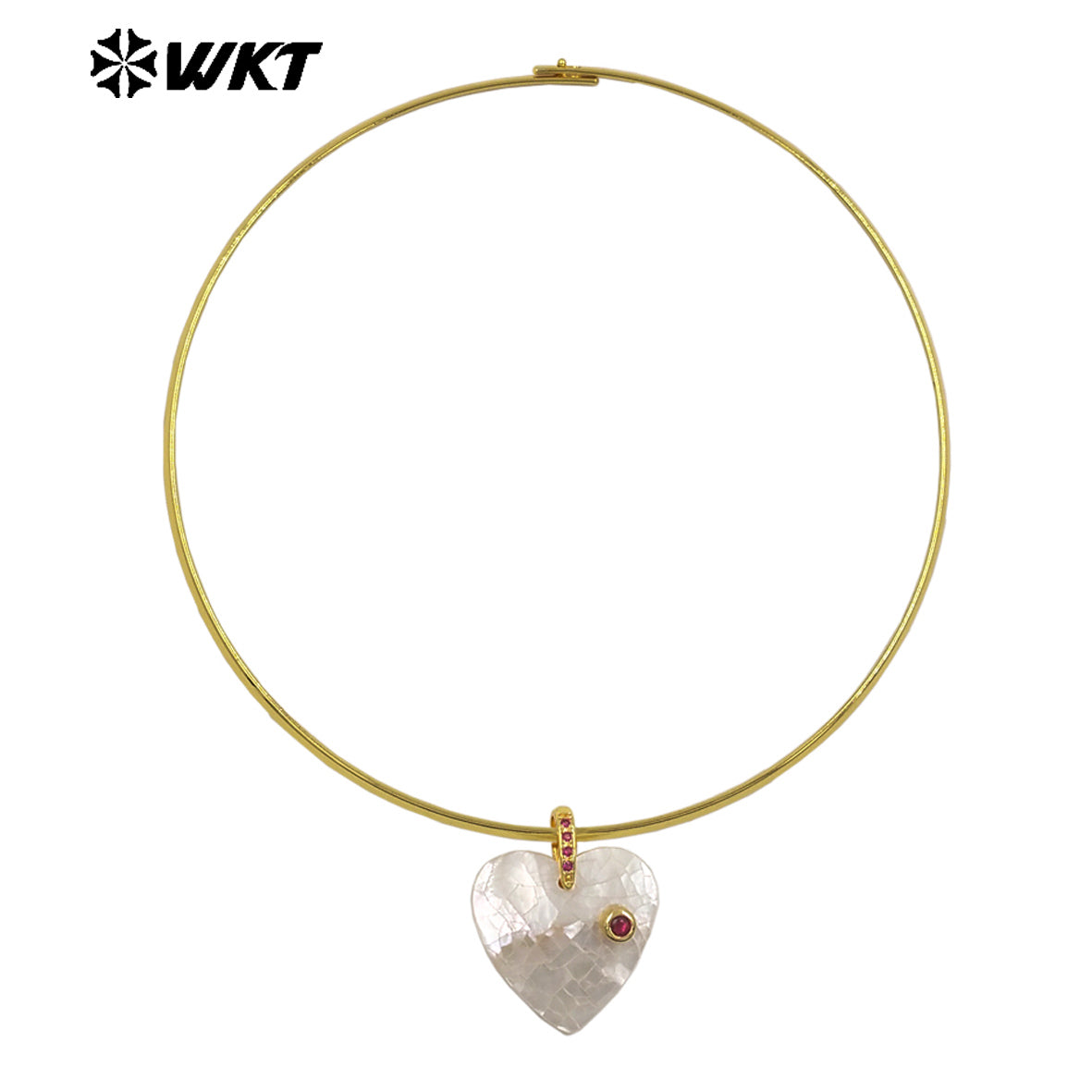 WT-JN387 Minimalism Design White Shell And Zircon Heart Shape Pendant Necklace Choker As Female Party Decorative Jewelry