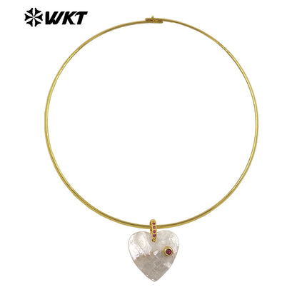 WT-JN387 Minimalism Design White Shell And Zircon Heart Shape Pendant Necklace Choker As Female Party Decorative Jewelry