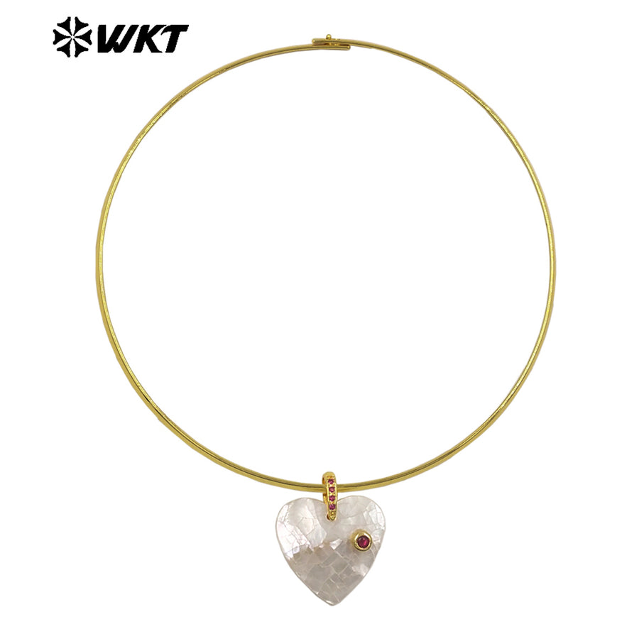 WT-JN387 Minimalism Design White Shell And Zircon Heart Shape Pendant Necklace Choker As Female Party Decorative Jewelry