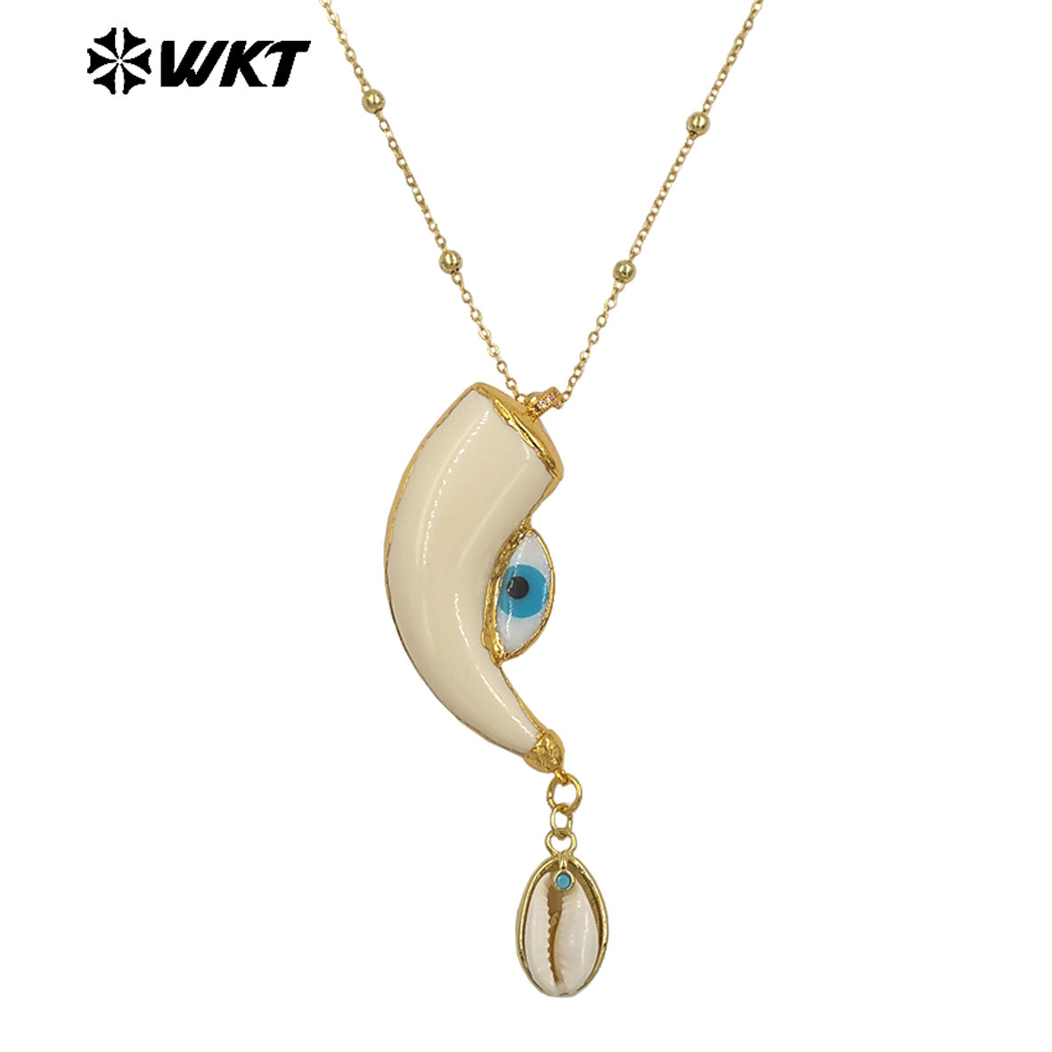 WT-JN355 Amazing Artistic Gold Plated Beads Chain With Double Natural Shell Charms Necklace For Women Unique Halloween Gifts