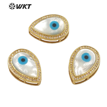 WT-MP205 Fashion Micro Pave CZ Setting Trim White Shell Eye Drop Pendants Elegant Gold Water Drop Jewelry Necklace Pendant