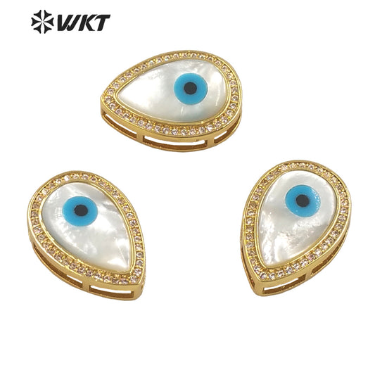 WT-MP205 Fashion Micro Pave CZ Setting Trim White Shell Eye Drop Pendants Elegant Gold Water Drop Jewelry Necklace Pendant