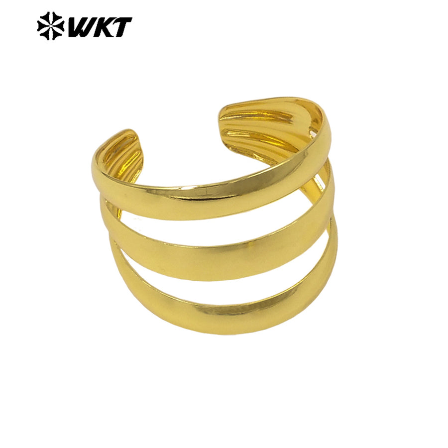 WT-JF357 High Quality 18K Gold Plated Big Bangle Three Layers Design Yellow Brass Resist Tarnishable Ladies Fashion Jewelry