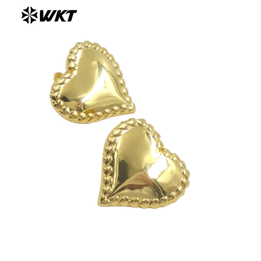 WT-E772 Unique Design 18K Gold Plated and Silver Full Heart Shaped Earrings for Women As Birthday and Valentine's Day Gifts