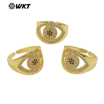 WT-MR030 WKT New Micro Charming Cubic Zircon Setting 18k Real Gold Plated Resist Tarnishable Popular Eye Ring